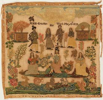 Mourning Sampler, 1828 with later additions, unknown artist.